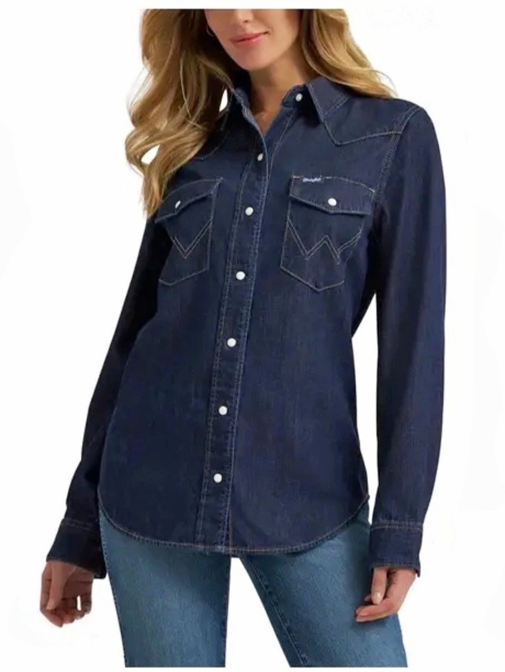 Wrangler Women's Western Snap Denim Shirt Blue